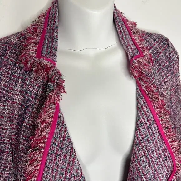 ROBBI & NIKKI Tweed Blazer Jacket Womens Small Pink Maximalist Office Fun Funky - Picture 3 of 9